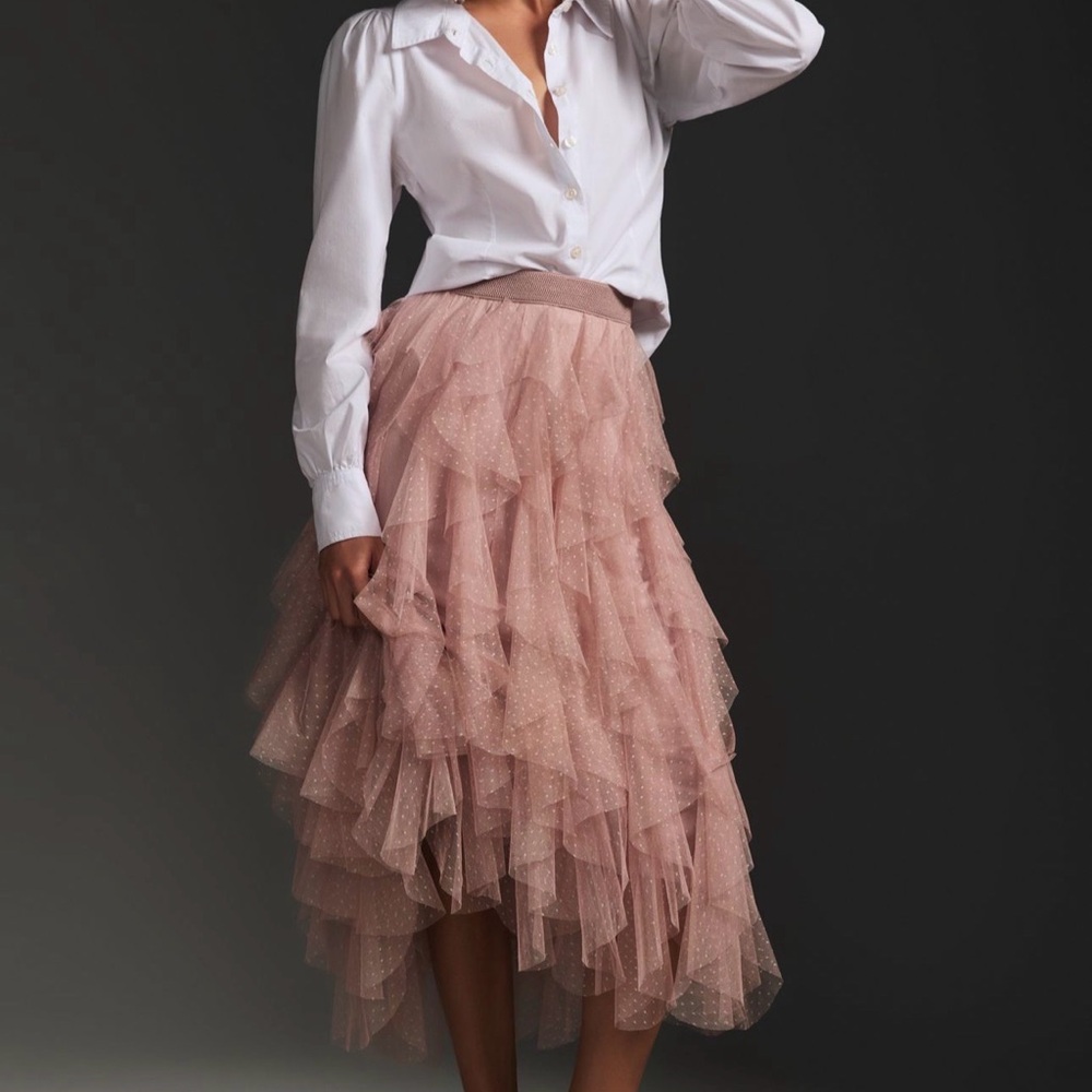 Anthropologie Pink Layered Asymmetrical Skirt